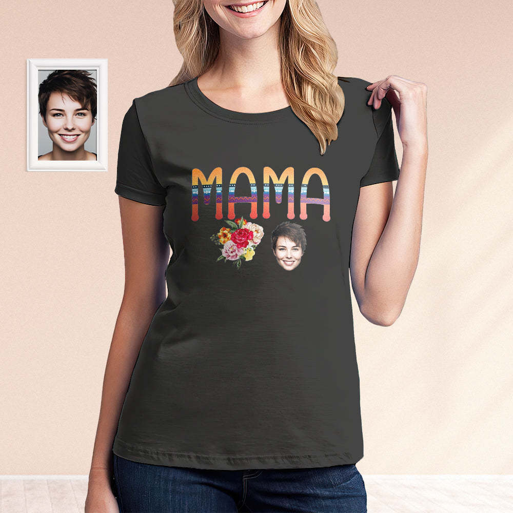 Kundenspezifisches Gesichts-mutter-shirt Mit Blumen-personalisiertem Foto-muttertags-shirt - DePhotoBoxer