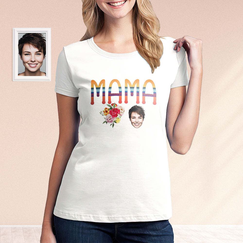 Kundenspezifisches Gesichts-mutter-shirt Mit Blumen-personalisiertem Foto-muttertags-shirt - DePhotoBoxer