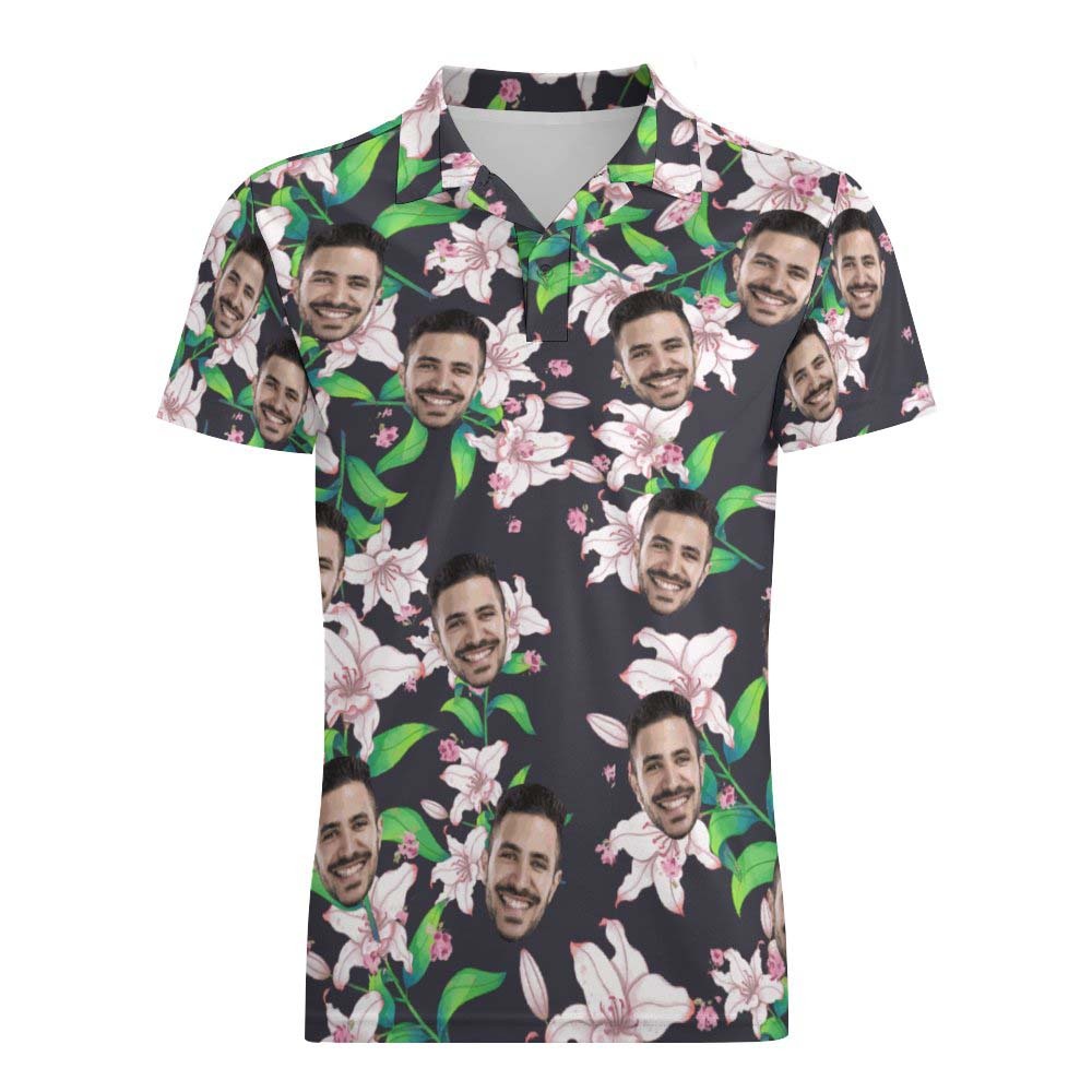 Herren-shirt Mit Individuellem Gesicht, Personalisierte Golf-shirts, Rosa Lilienmuster - DePhotoBoxer