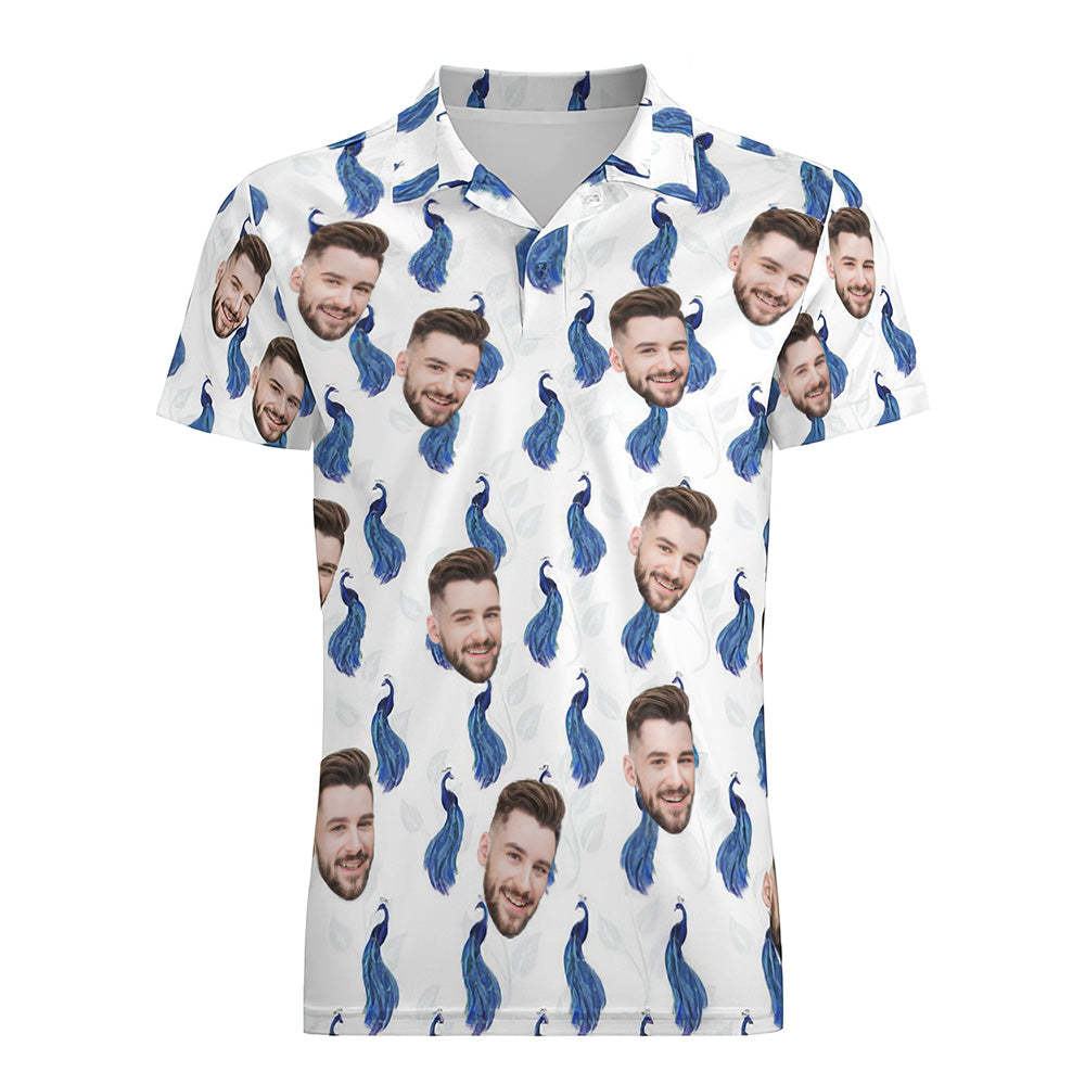 Herren-shirt Mit Individuellem Gesicht, Personalisierte Golf-shirts, Rosa, Königsblau, Pfau - DePhotoBoxer