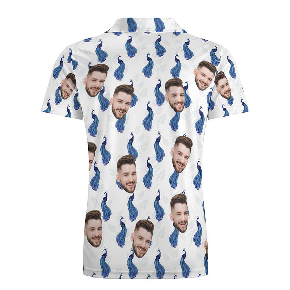 Herren-shirt Mit Individuellem Gesicht, Personalisierte Golf-shirts, Rosa, Königsblau, Pfau - DePhotoBoxer