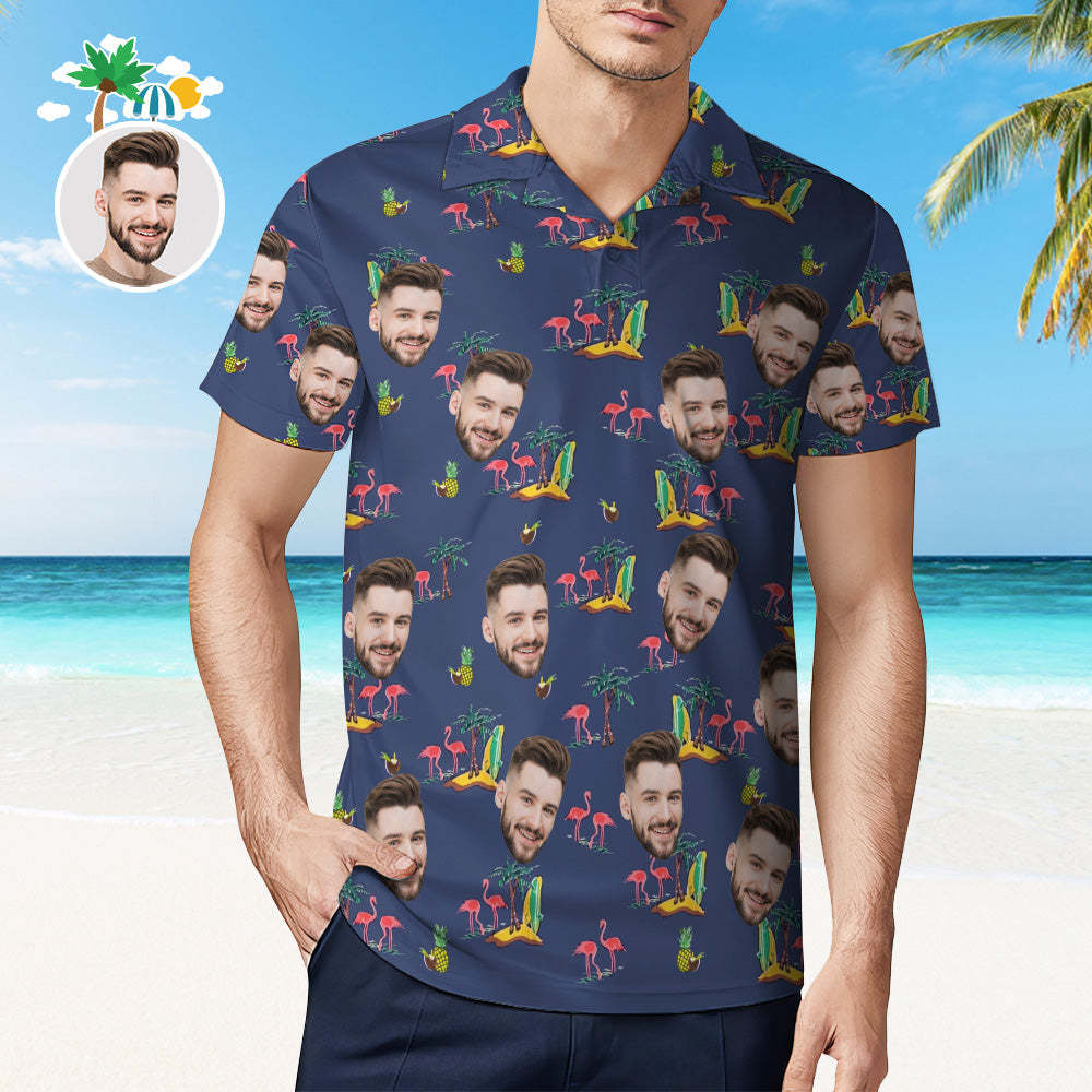 Herren-shirt Mit Individuellem Gesicht, Personalisierte Golf-shirts Für Ihn, Kokosnuss-flamingo - DePhotoBoxer