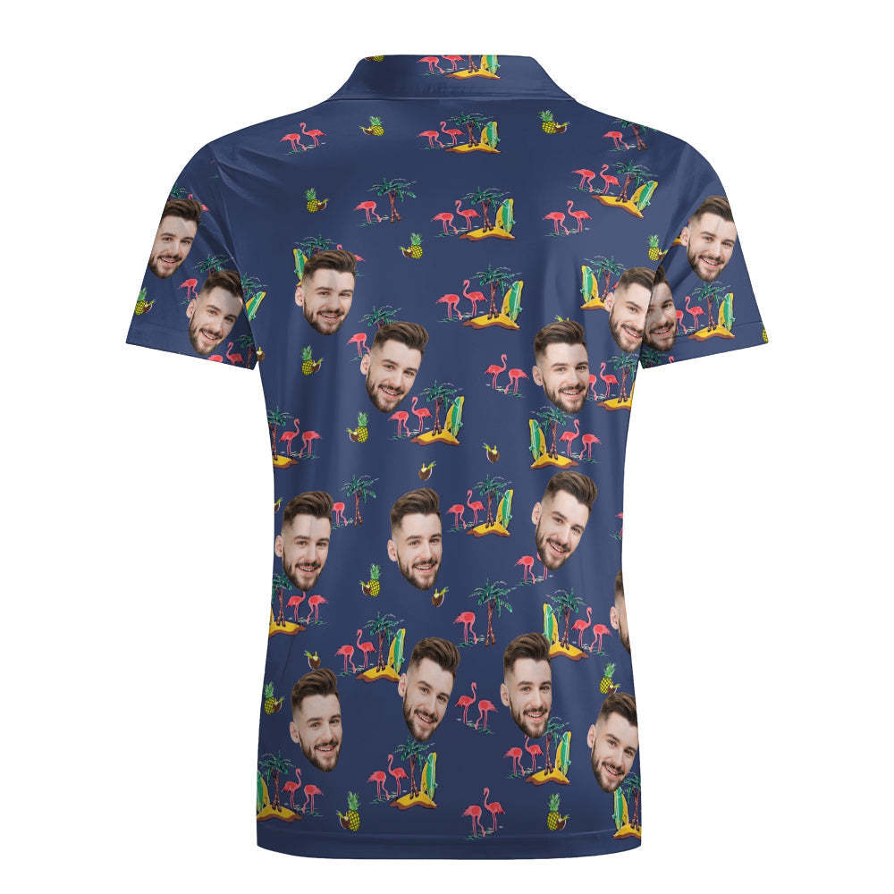 Herren-shirt Mit Individuellem Gesicht, Personalisierte Golf-shirts Für Ihn, Kokosnuss-flamingo - DePhotoBoxer