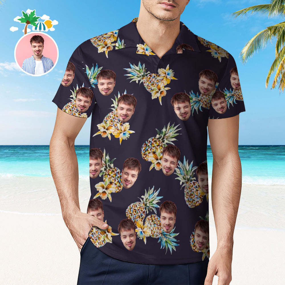 Herren-shirt Mit Individuellem Gesicht, Personalisierte Golf-shirts Für Ihn, Vintage-ananas Und Orchidee - DePhotoBoxer