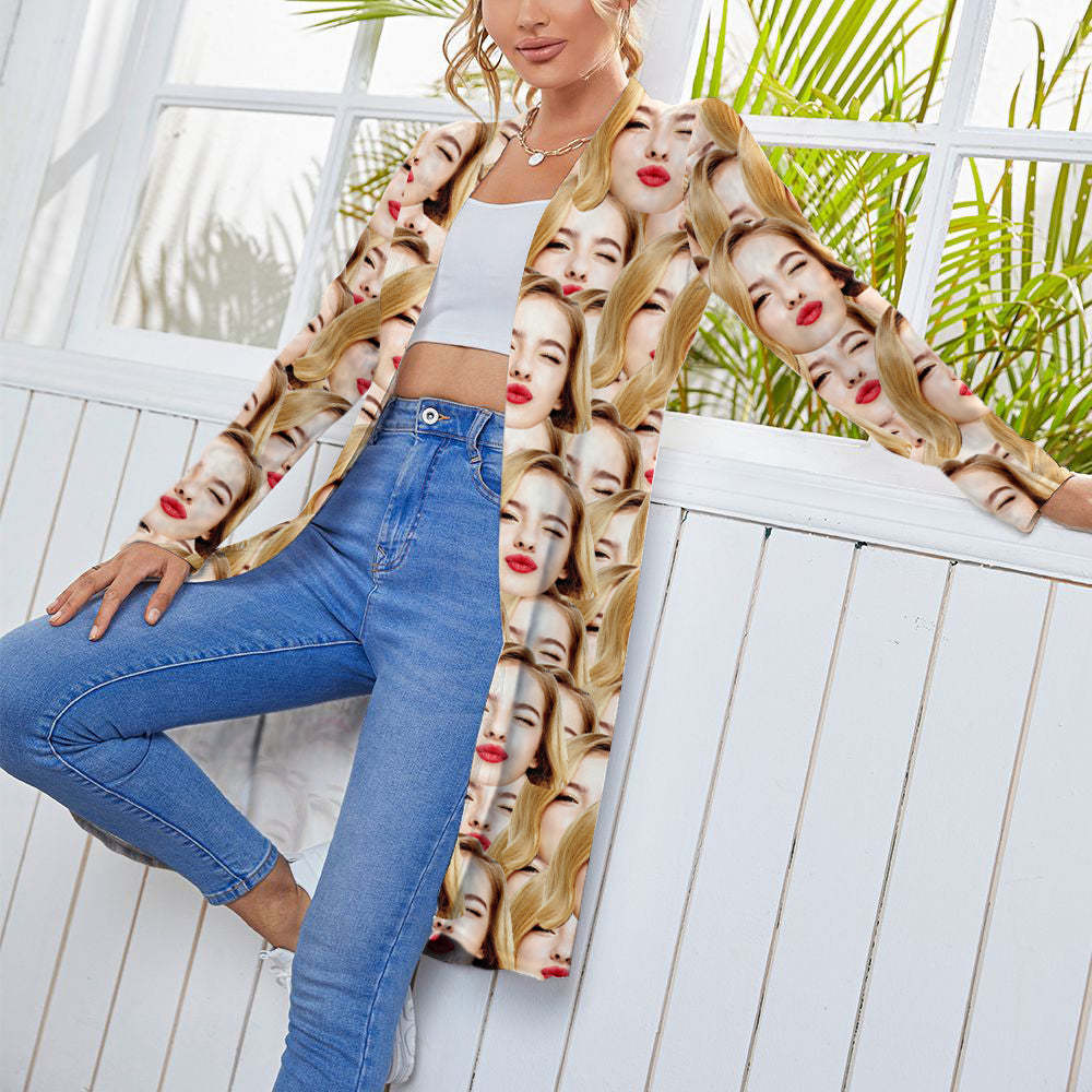 Personalisierte Strickjacke Für Damen, Langärmelig, Vorne Offen, Lässige Oberteile - DePhotoBoxer