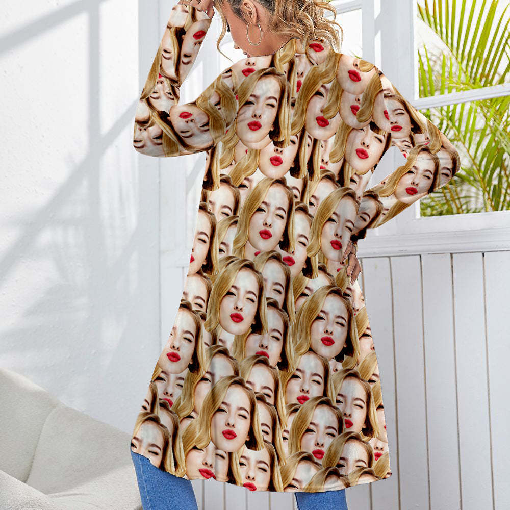 Personalisierte Strickjacke Für Damen, Langärmelig, Vorne Offen, Lässige Oberteile - DePhotoBoxer