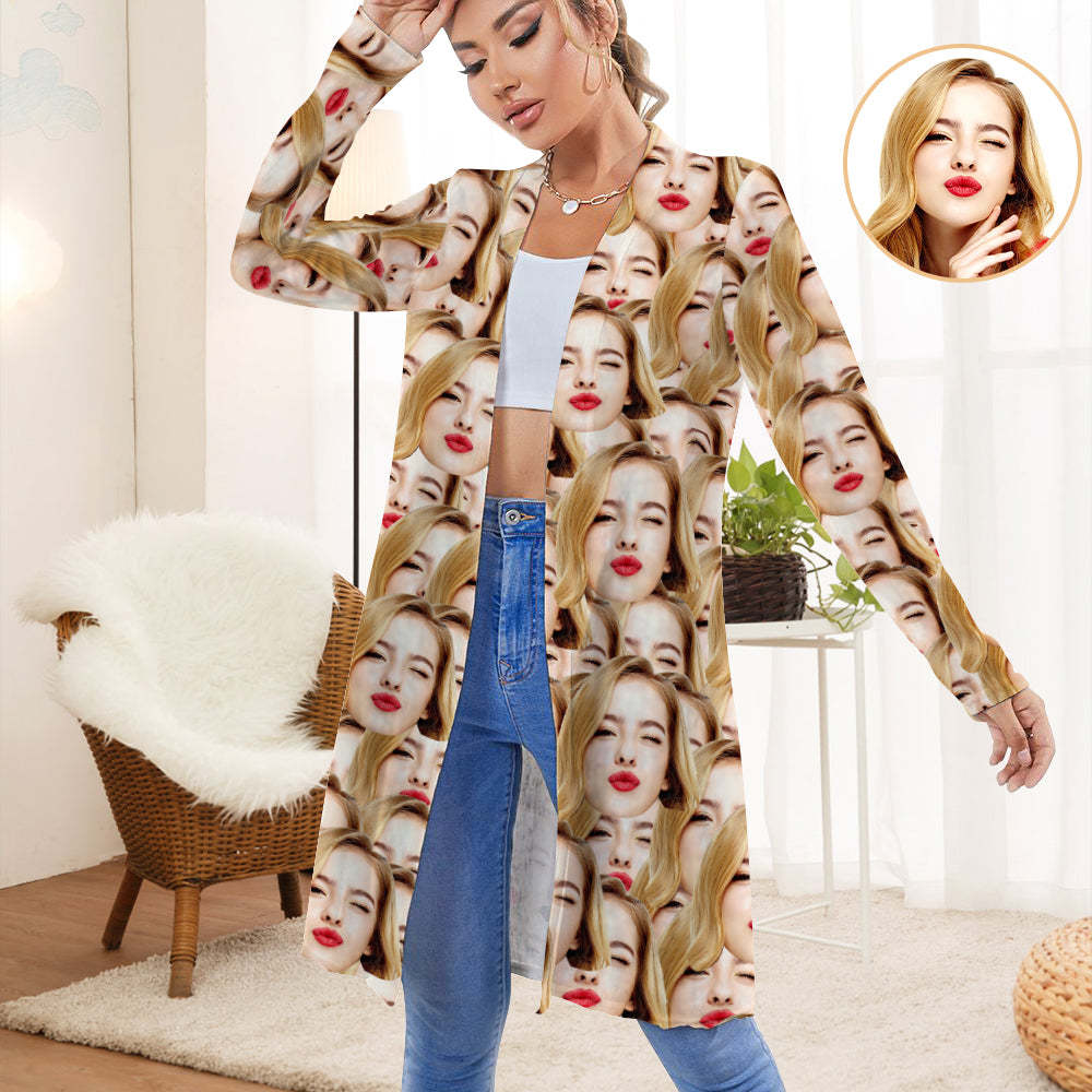 Personalisierte Strickjacke Für Damen, Langärmelig, Vorne Offen, Lässige Oberteile - DePhotoBoxer