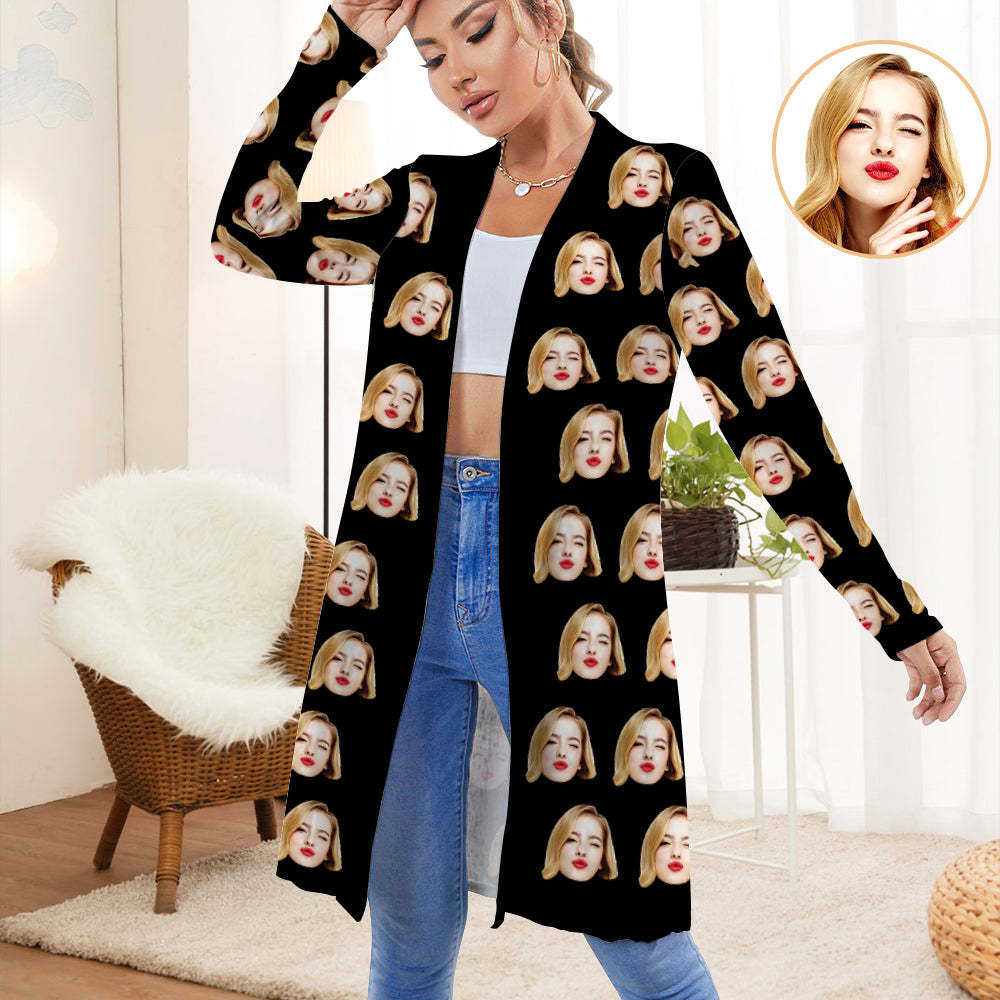 Personalisierter Lustiger Cardigan Für Damen, Langärmelig, Vorne Offen - DePhotoBoxer