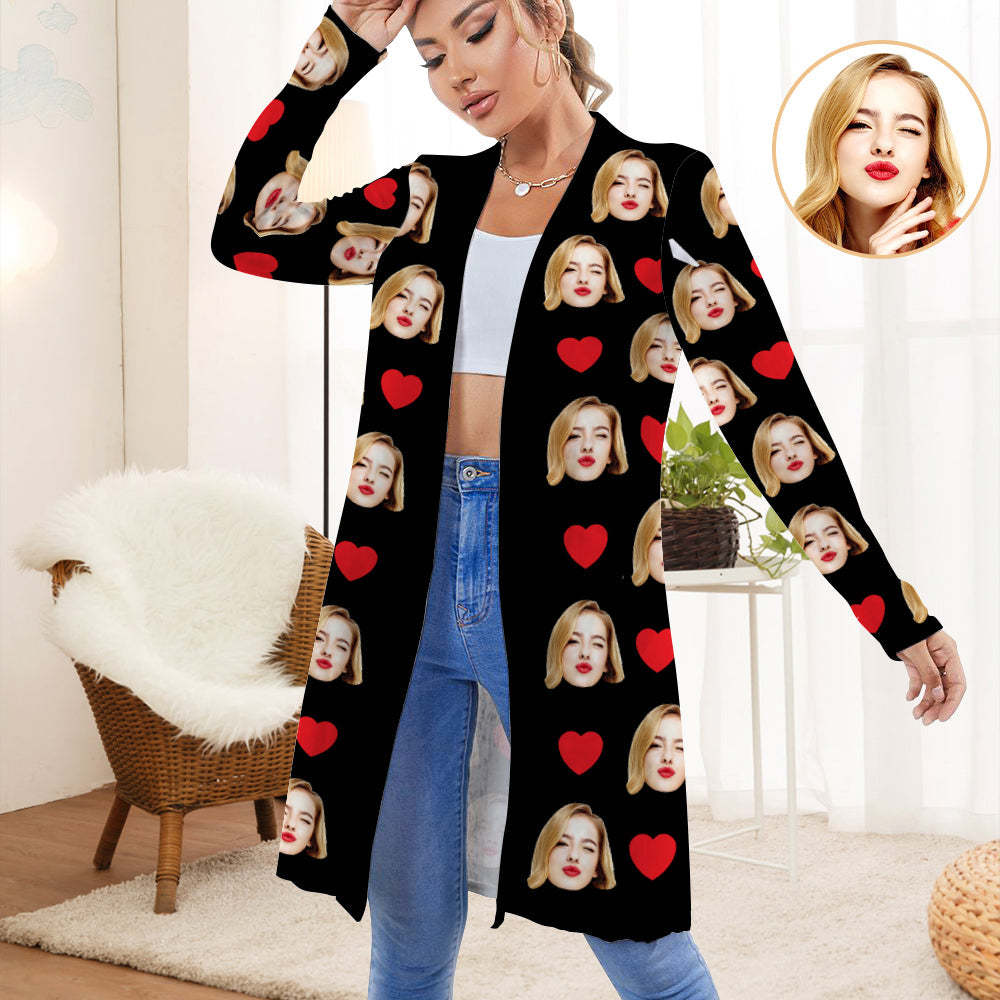 Personalisierte Strickjacke Damen Open Front Cardigans Langarm Top - DePhotoBoxer