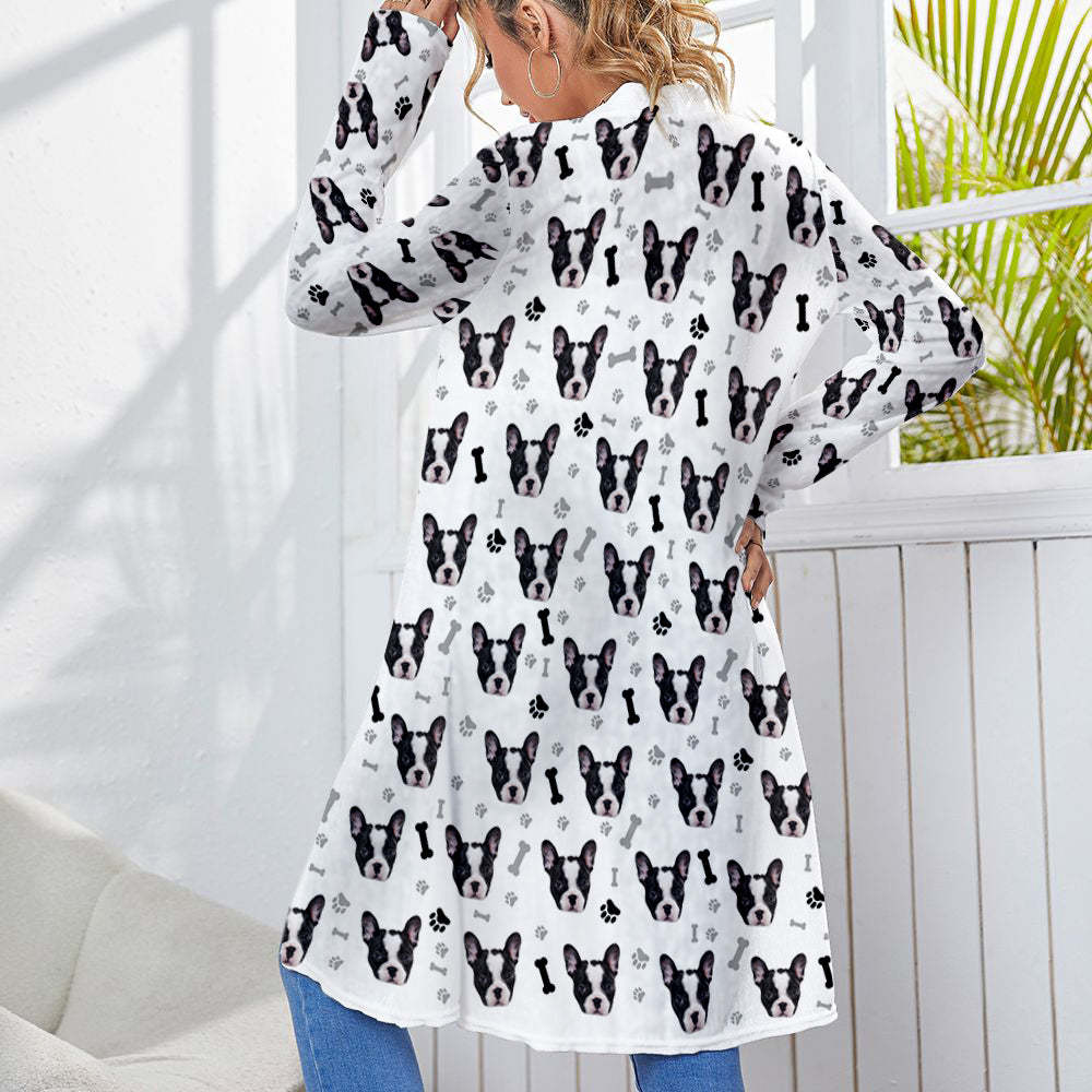 Personalisierte Strickjacke Für Damen, Vorne Offen, Langärmelig, Geschenke Für Haustierliebhaber - DePhotoBoxer