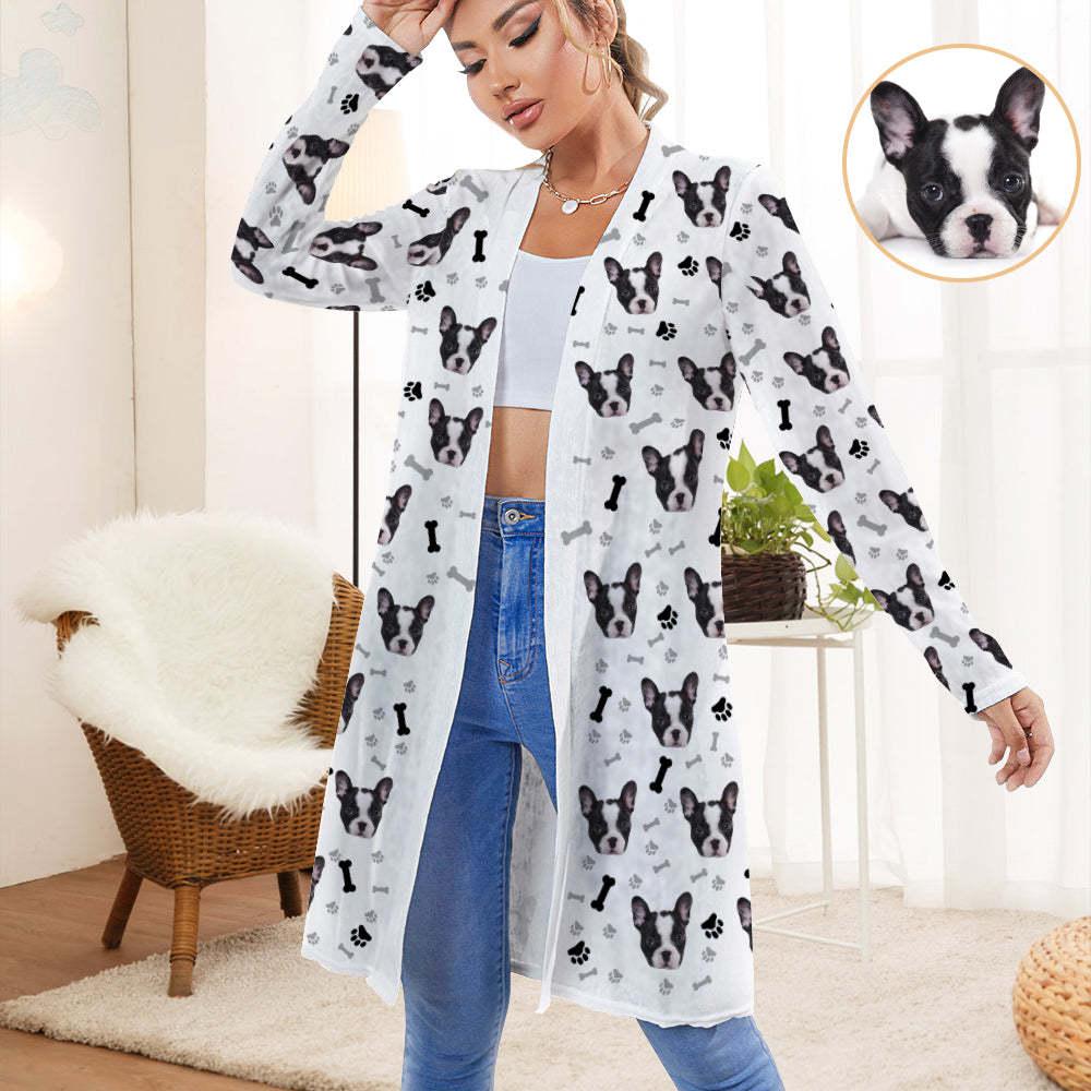 Personalisierte Strickjacke Für Damen, Vorne Offen, Langärmelig, Geschenke Für Haustierliebhaber - DePhotoBoxer