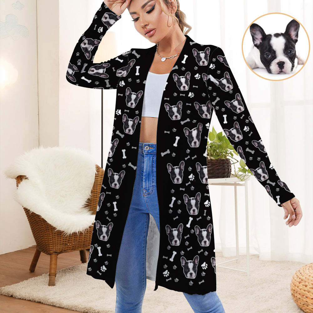 Personalisierte Strickjacke Für Damen, Vorne Offen, Langärmelig, Geschenke Für Haustierliebhaber - DePhotoBoxer