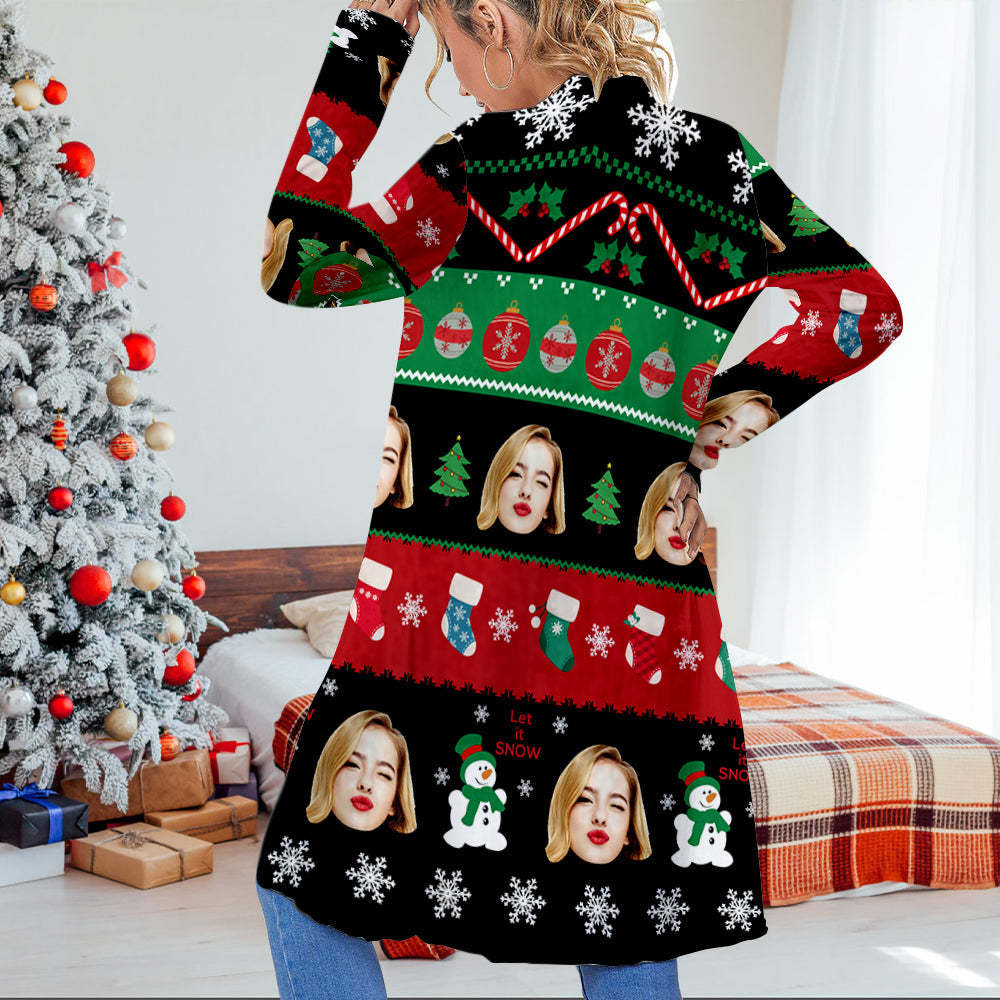 Personalisierte Weihnachts-cardigan Für Damen, Vorne Offen, Langärmelig, Für Weihnachtsgeschenke - DePhotoBoxer