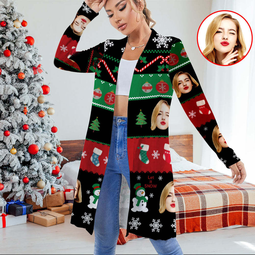Personalisierte Weihnachts-cardigan Für Damen, Vorne Offen, Langärmelig, Für Weihnachtsgeschenke - DePhotoBoxer