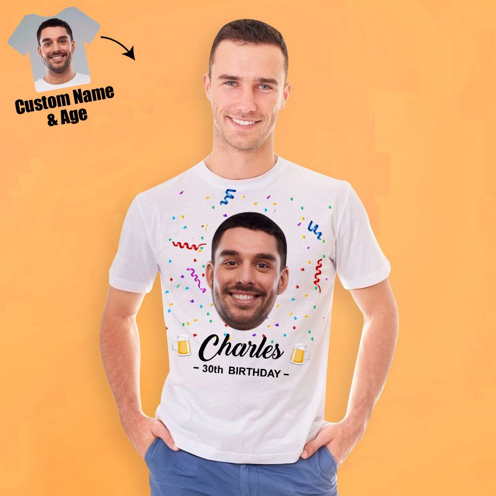 Kundenspezifisches Gesicht T-Shirt Alles Gute zum Geburtstag Name und Alter können angepasst werden