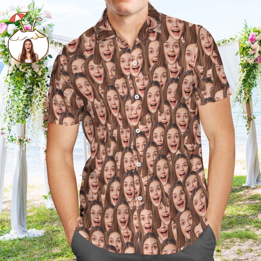 Herren Custom Face Shirt Hawaiihemd Kurzarm Brei Hochzeitstag