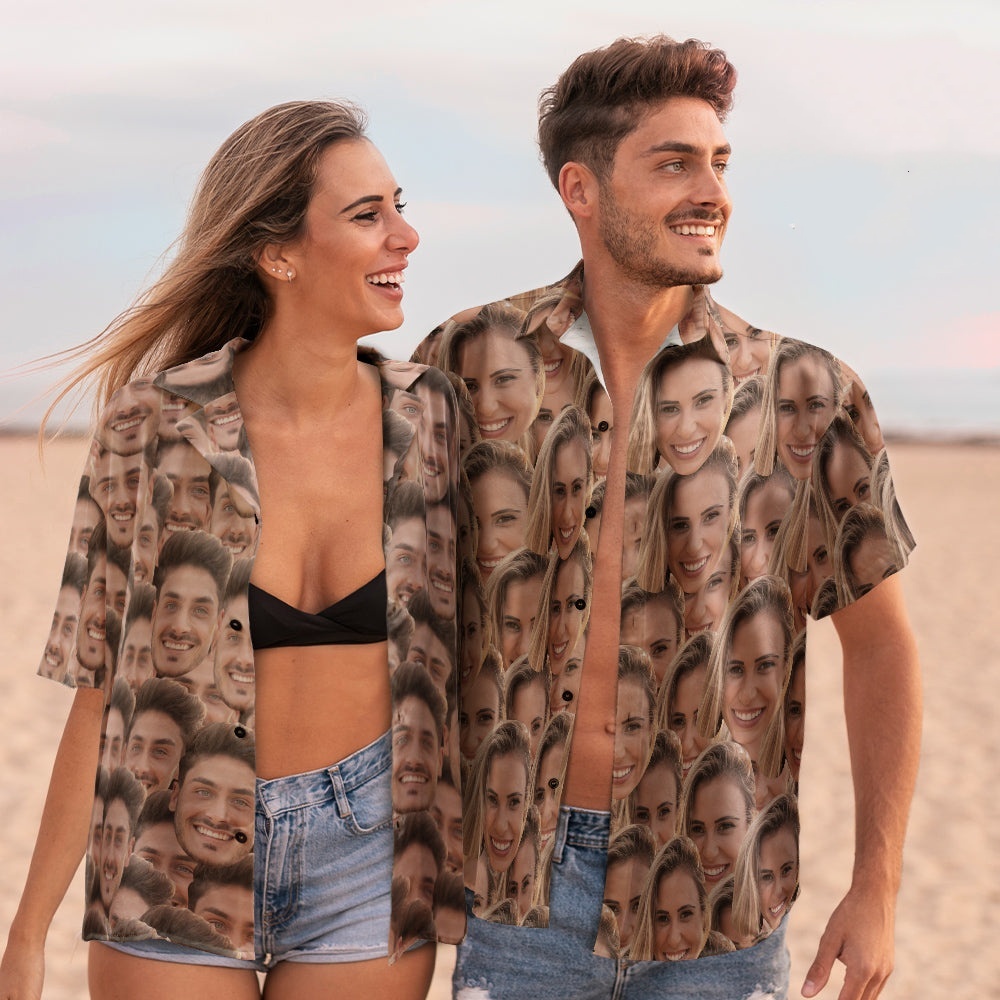 Benutzerdefiniertes Face Mash Paar Passende Hawaii-hemden Als Valentinstagsgeschenk