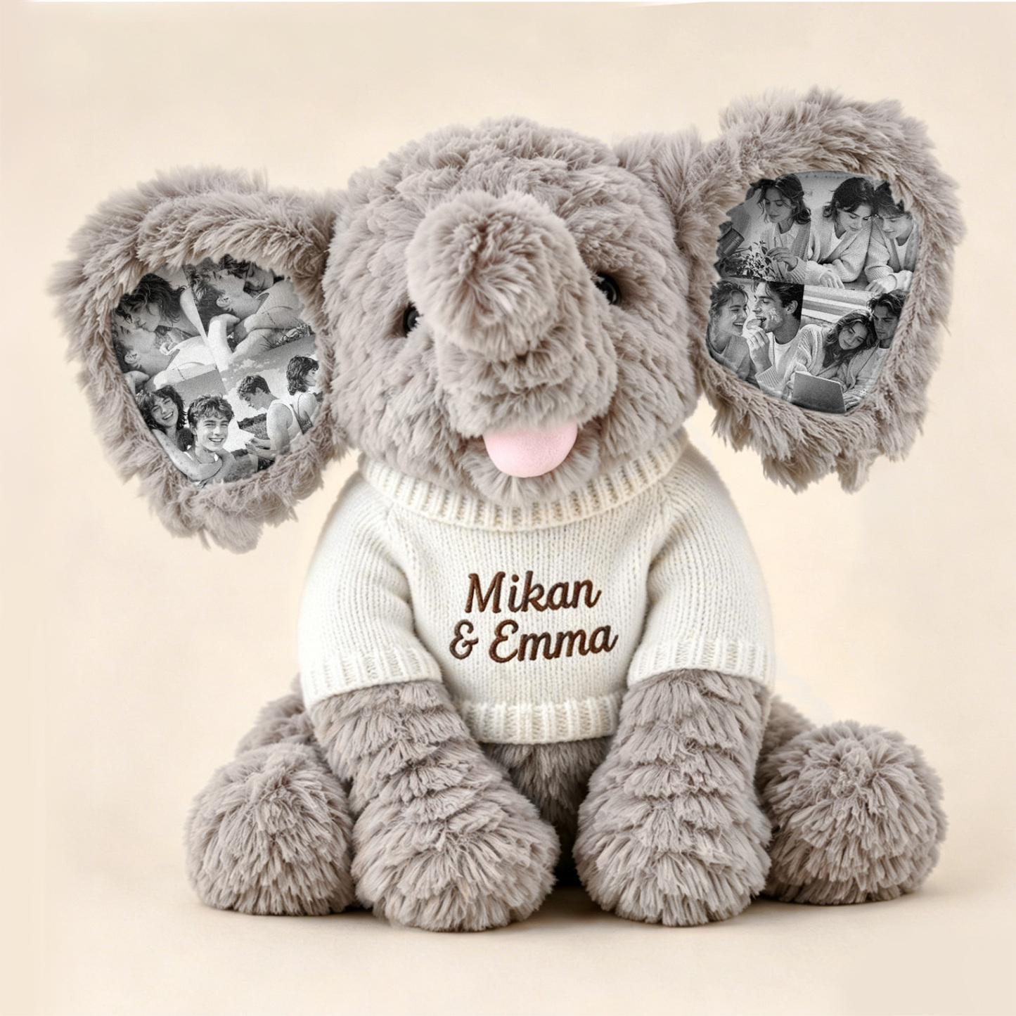 Benutzerdefinierter Foto-Elefant-Plüsch – Personalisiertes Ohrbild-Elefant-Geschenk Für Paare, Jubiläumsgeschenke - DePhotoBoxer