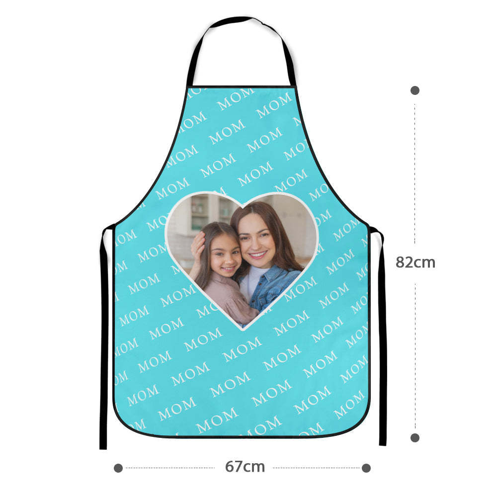 Kundenspezifische Fotos Herz-küchenschürze Personalisierte Aquamarine Blaue Küchenschürze, Die Geschenk Für Mamma Kocht - DePhotoBoxer