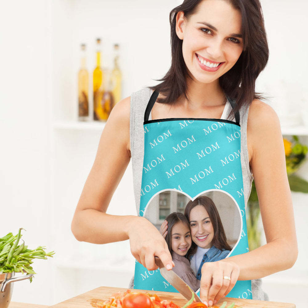 Kundenspezifische Fotos Herz-küchenschürze Personalisierte Aquamarine Blaue Küchenschürze, Die Geschenk Für Mamma Kocht - DePhotoBoxer