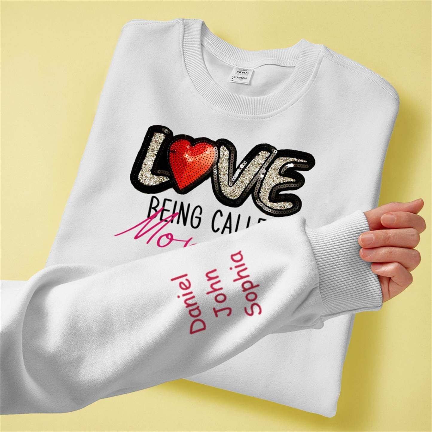 Personalisiertes Namens-sweatshirt, Individuelles Sweatshirt Mit Love-pailletten, Muttertagsgeschenk - DePhotoBoxer