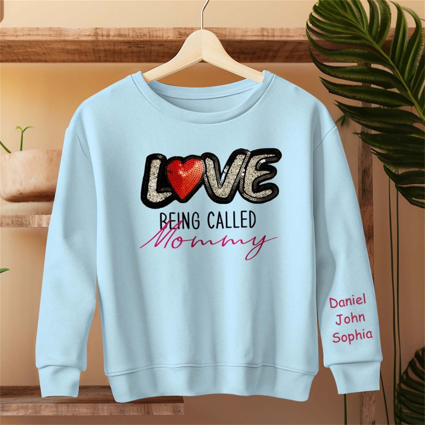 Personalisiertes Namens-sweatshirt, Individuelles Sweatshirt Mit Love-pailletten, Muttertagsgeschenk - DePhotoBoxer