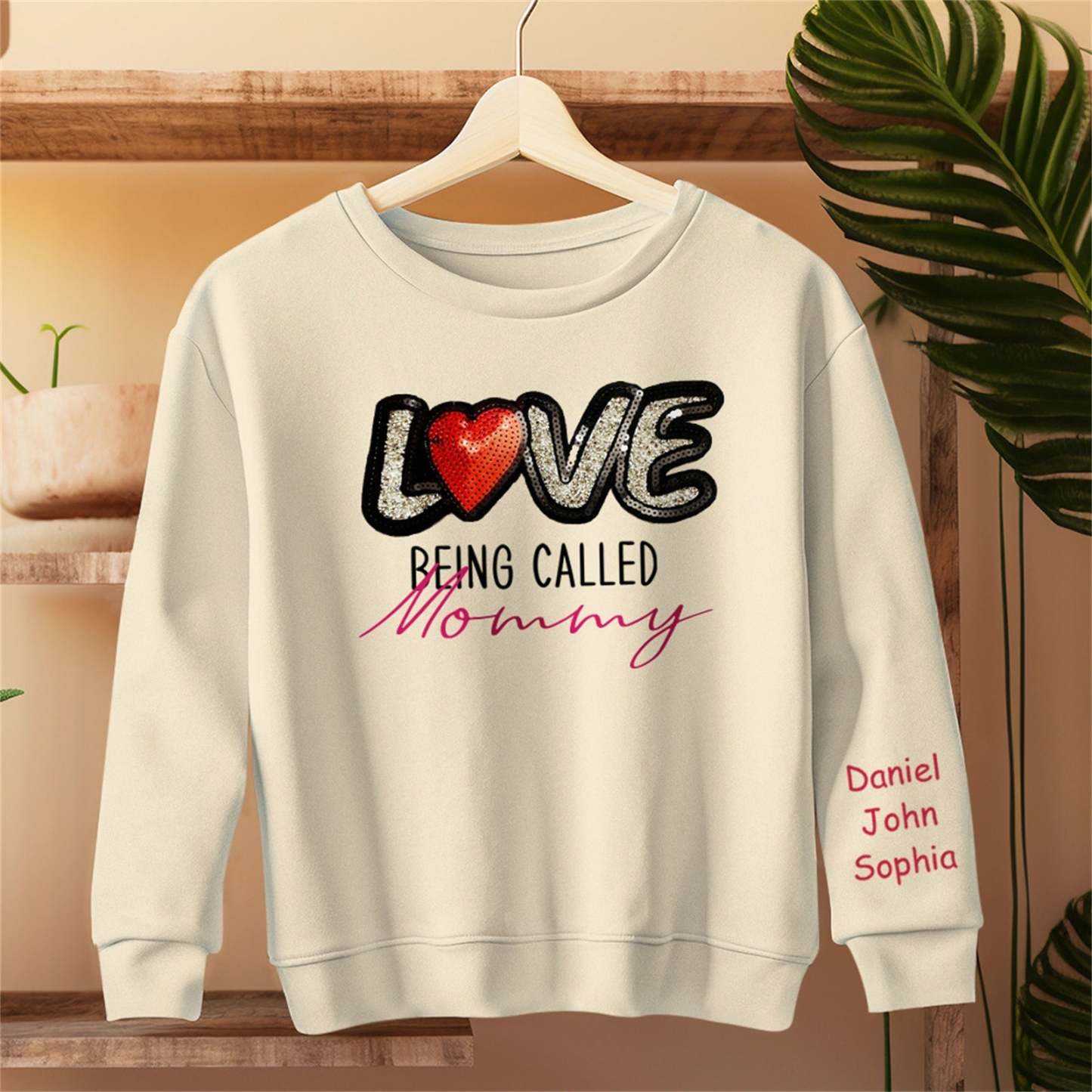 Personalisiertes Namens-sweatshirt, Individuelles Sweatshirt Mit Love-pailletten, Muttertagsgeschenk - DePhotoBoxer
