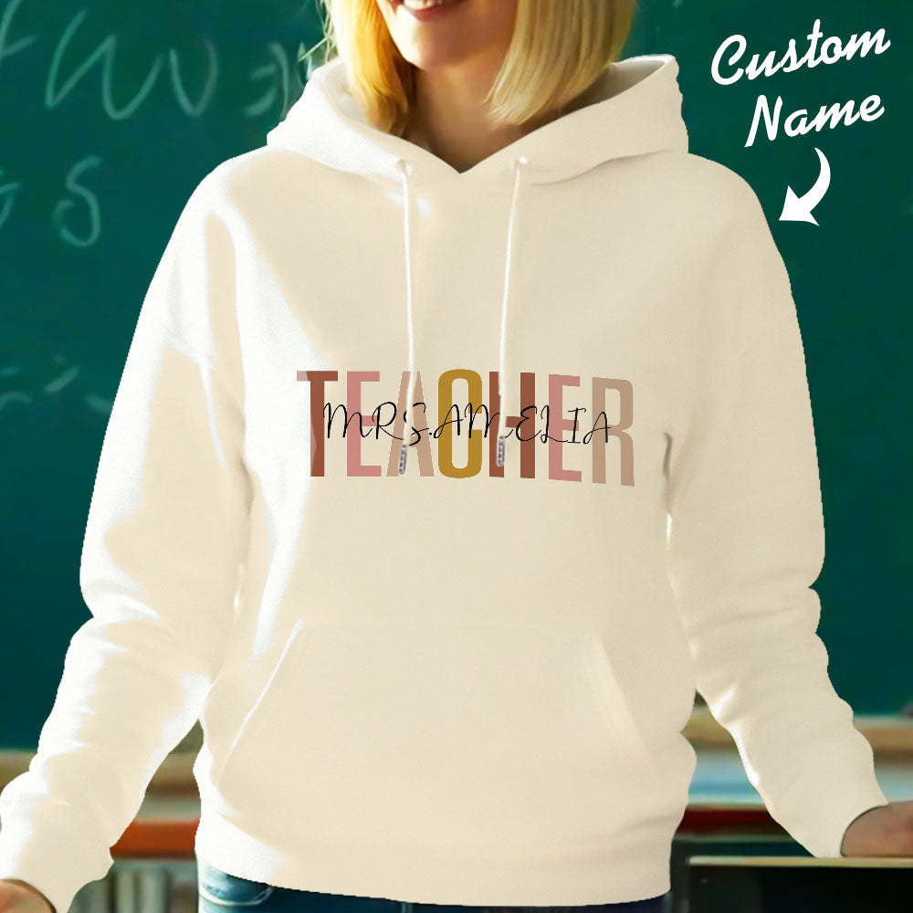 Personalisiertes Lehrer-kapuzen-sweatshirt Mit Individuellem Namen Für Lehrer, Kapuzen-sweatshirt Für Den Schulanfang - DePhotoBoxer