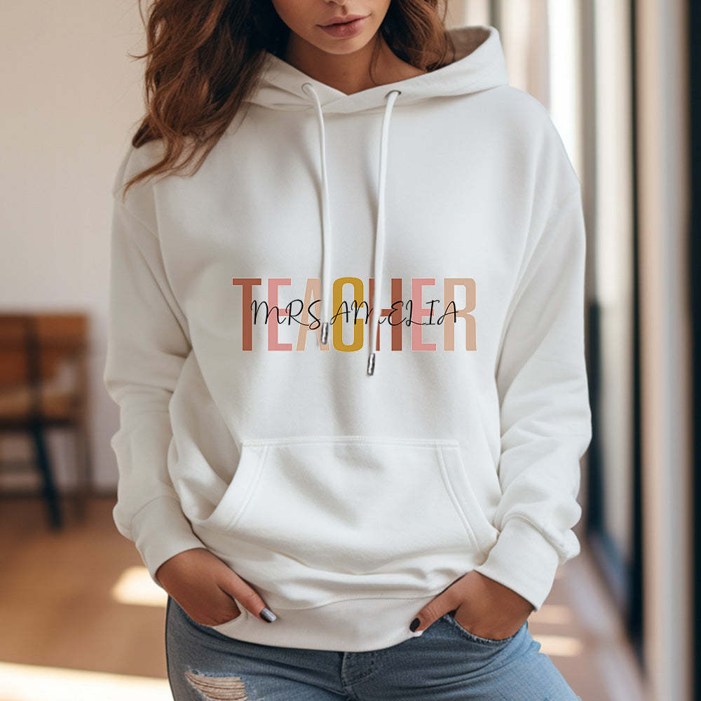 Personalisiertes Lehrer-kapuzen-sweatshirt Mit Individuellem Namen Für Lehrer, Kapuzen-sweatshirt Für Den Schulanfang - DePhotoBoxer