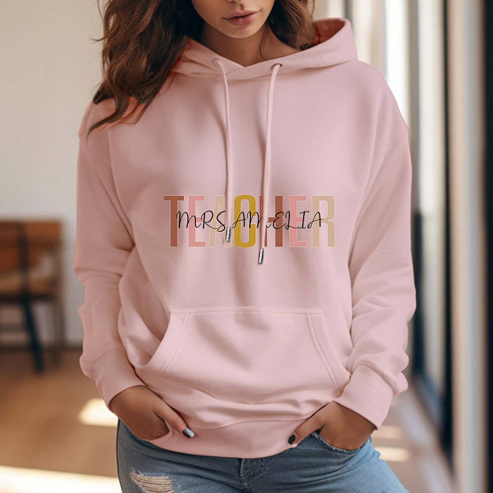 Personalisiertes Lehrer-kapuzen-sweatshirt Mit Individuellem Namen Für Lehrer, Kapuzen-sweatshirt Für Den Schulanfang - DePhotoBoxer