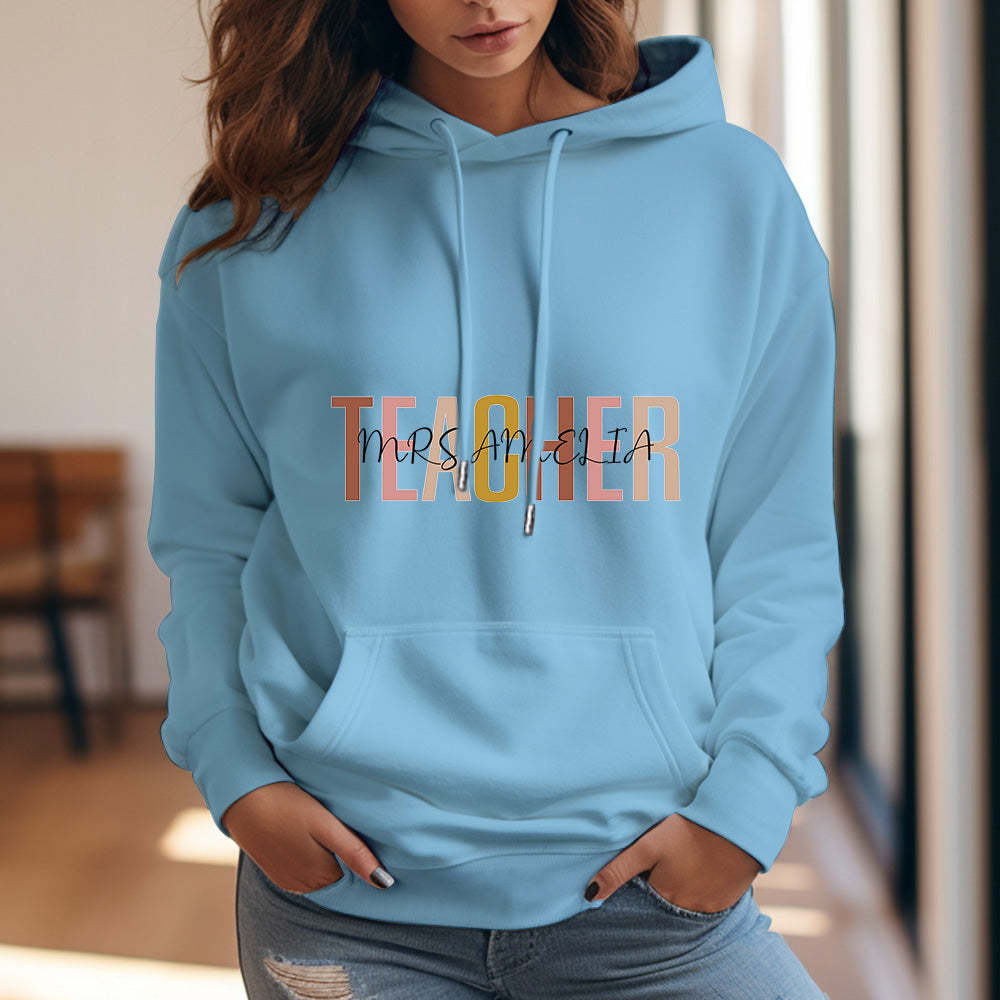Personalisiertes Lehrer-kapuzen-sweatshirt Mit Individuellem Namen Für Lehrer, Kapuzen-sweatshirt Für Den Schulanfang - DePhotoBoxer