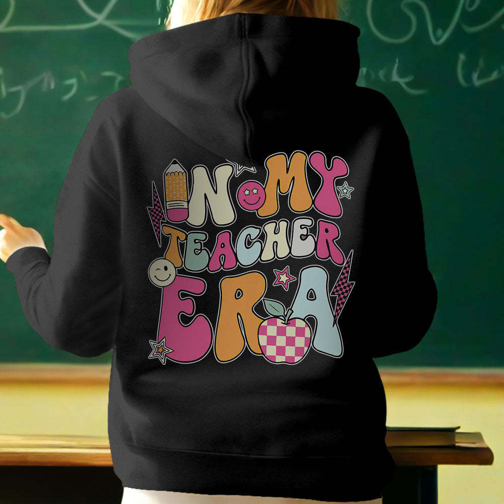 Personalisiertes In My Teacher Era Kapuzen-sweatshirt Mit Individuellem Namen Für Lehrer, Kapuzen-sweatshirt Für Den Schulanfang - DePhotoBoxer
