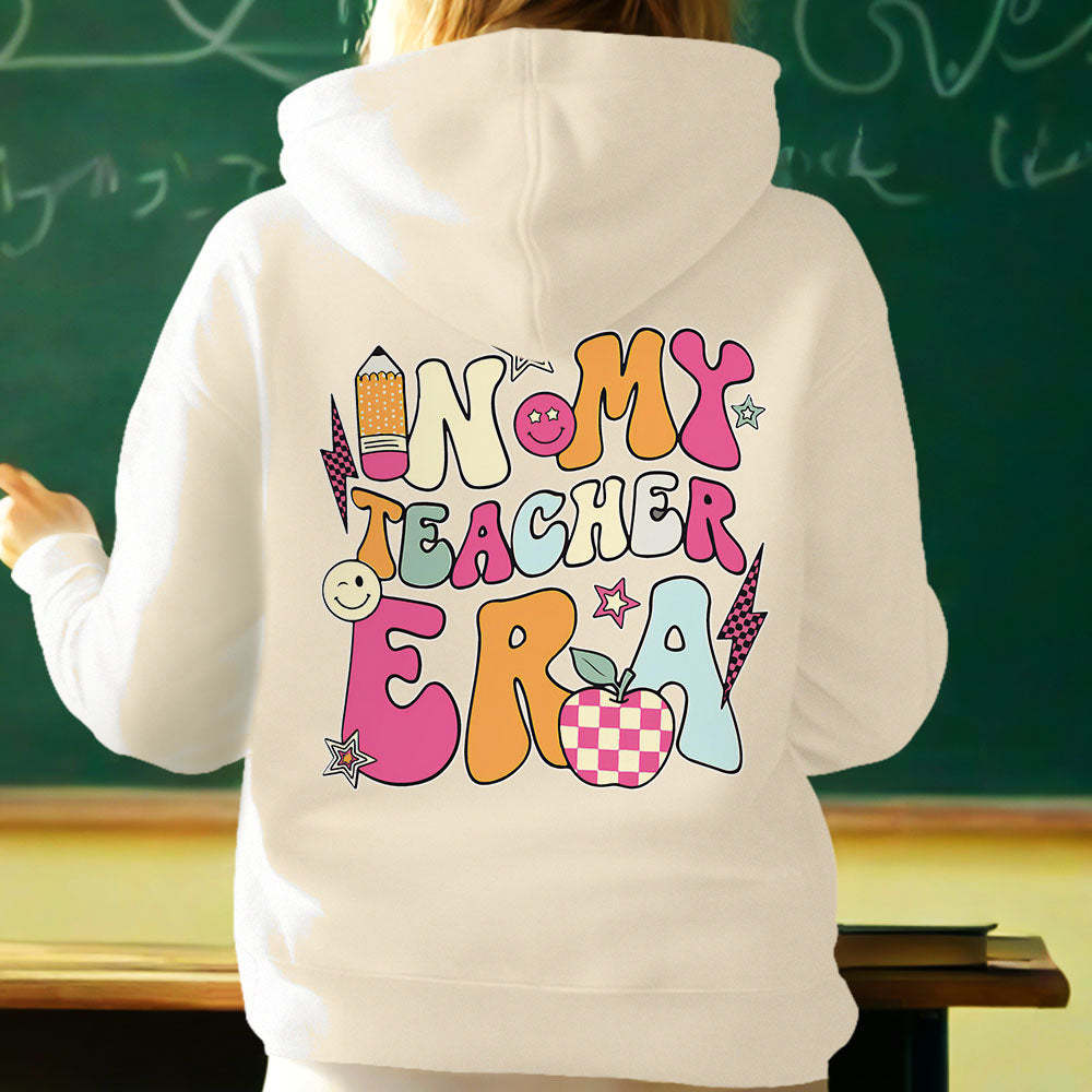 Personalisiertes In My Teacher Era Kapuzen-sweatshirt Mit Individuellem Namen Für Lehrer, Kapuzen-sweatshirt Für Den Schulanfang - DePhotoBoxer