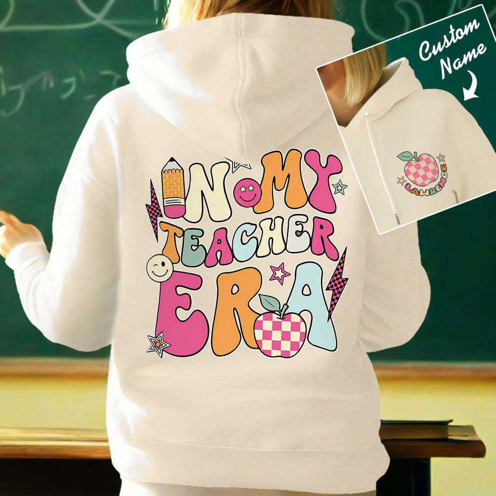 Personalisiertes In My Teacher Era Kapuzen-sweatshirt Mit Individuellem Namen Für Lehrer, Kapuzen-sweatshirt Für Den Schulanfang - DePhotoBoxer