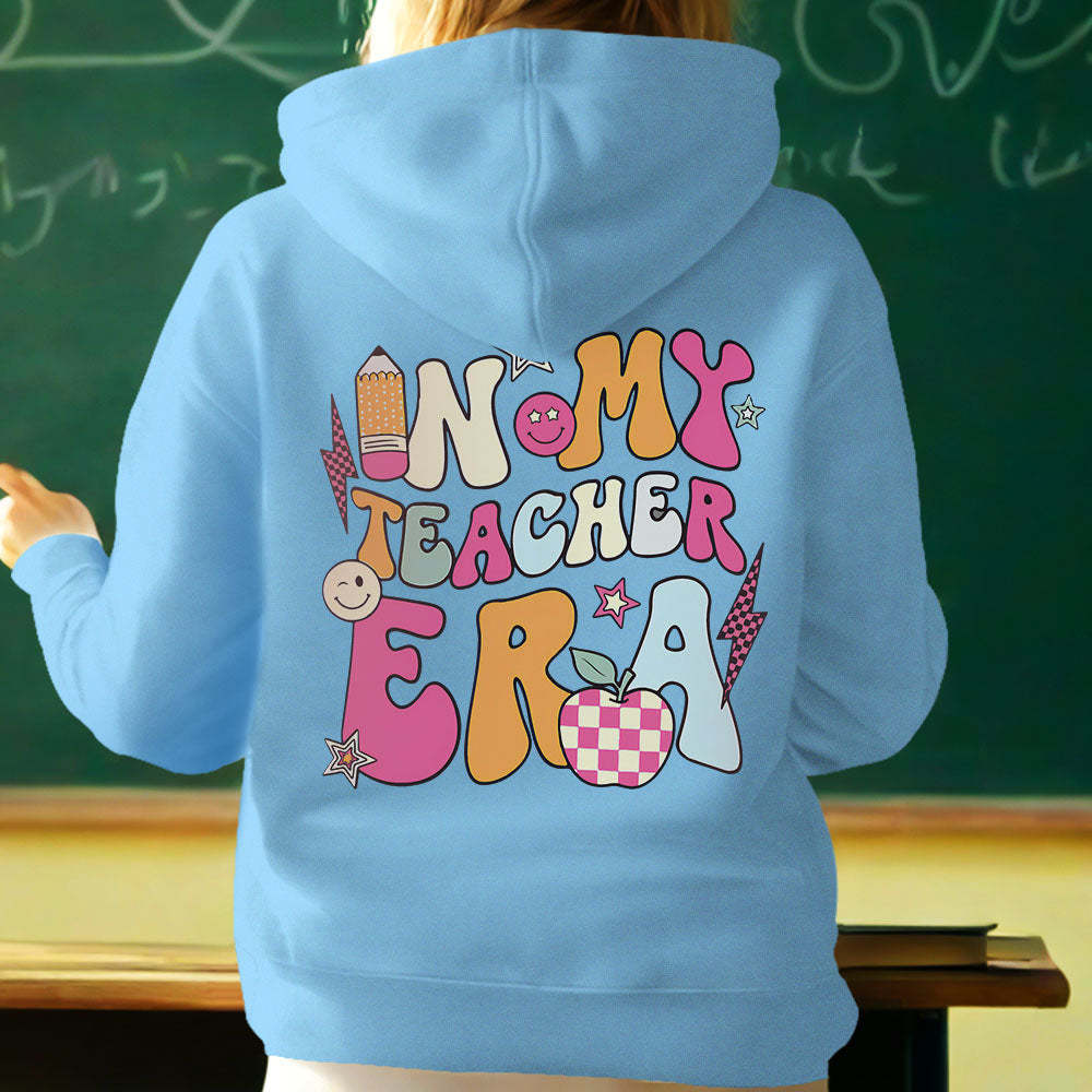 Personalisiertes In My Teacher Era Kapuzen-sweatshirt Mit Individuellem Namen Für Lehrer, Kapuzen-sweatshirt Für Den Schulanfang - DePhotoBoxer