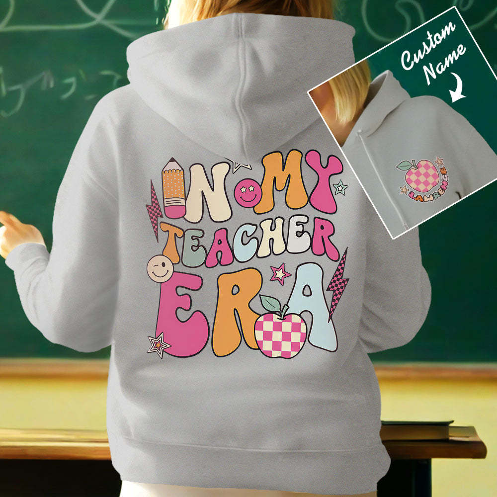 Personalisiertes In My Teacher Era Kapuzen-sweatshirt Mit Individuellem Namen Für Lehrer, Kapuzen-sweatshirt Für Den Schulanfang - DePhotoBoxer
