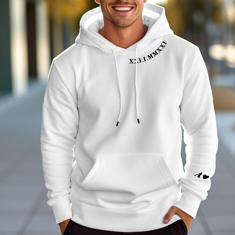 Personalisierter Kapuzenpullover Mit Gestickten Römischen Ziffern, Daten Und Initialen, Einzigartiges Jubiläumsgeschenk