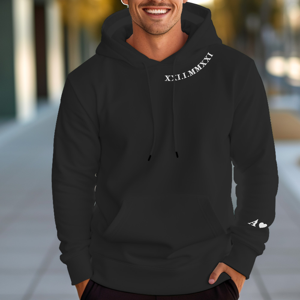 Personalisierter Kapuzenpullover Mit Gestickten Römischen Ziffern, Daten Und Initialen, Einzigartiges Jubiläumsgeschenk