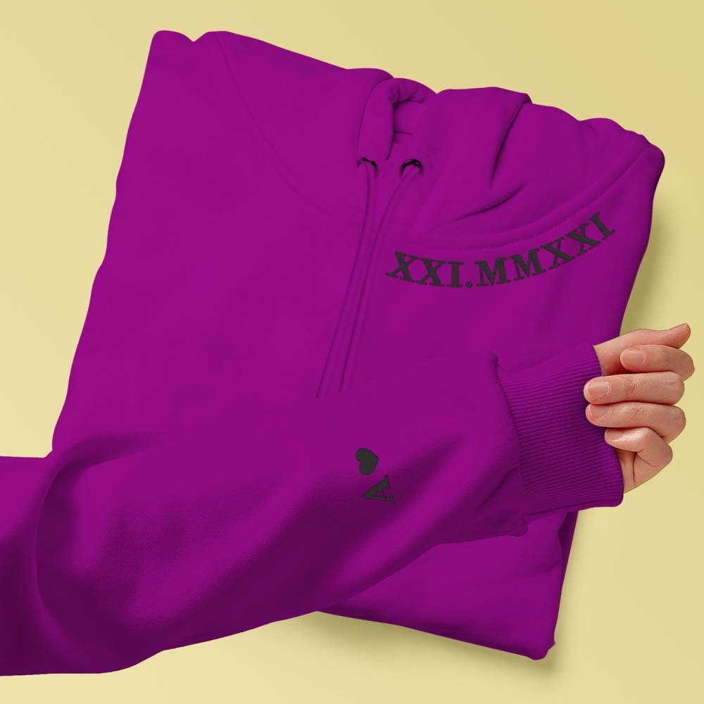 Personalisierter Kapuzenpullover Mit Gestickten Römischen Ziffern, Daten Und Initialen, Einzigartiges Jubiläumsgeschenk