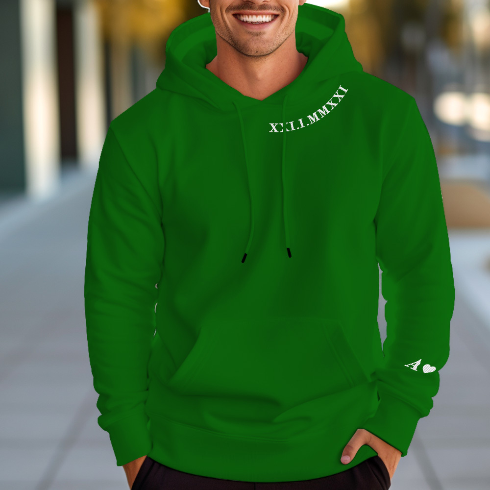 Personalisierter Kapuzenpullover Mit Gestickten Römischen Ziffern, Daten Und Initialen, Einzigartiges Jubiläumsgeschenk