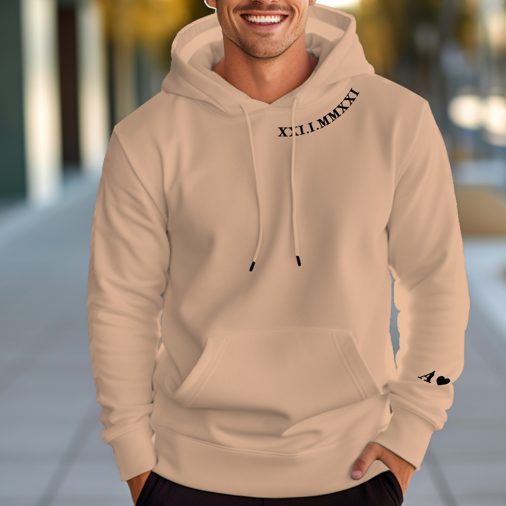 Personalisierter Kapuzenpullover Mit Gestickten Römischen Ziffern, Daten Und Initialen, Einzigartiges Jubiläumsgeschenk