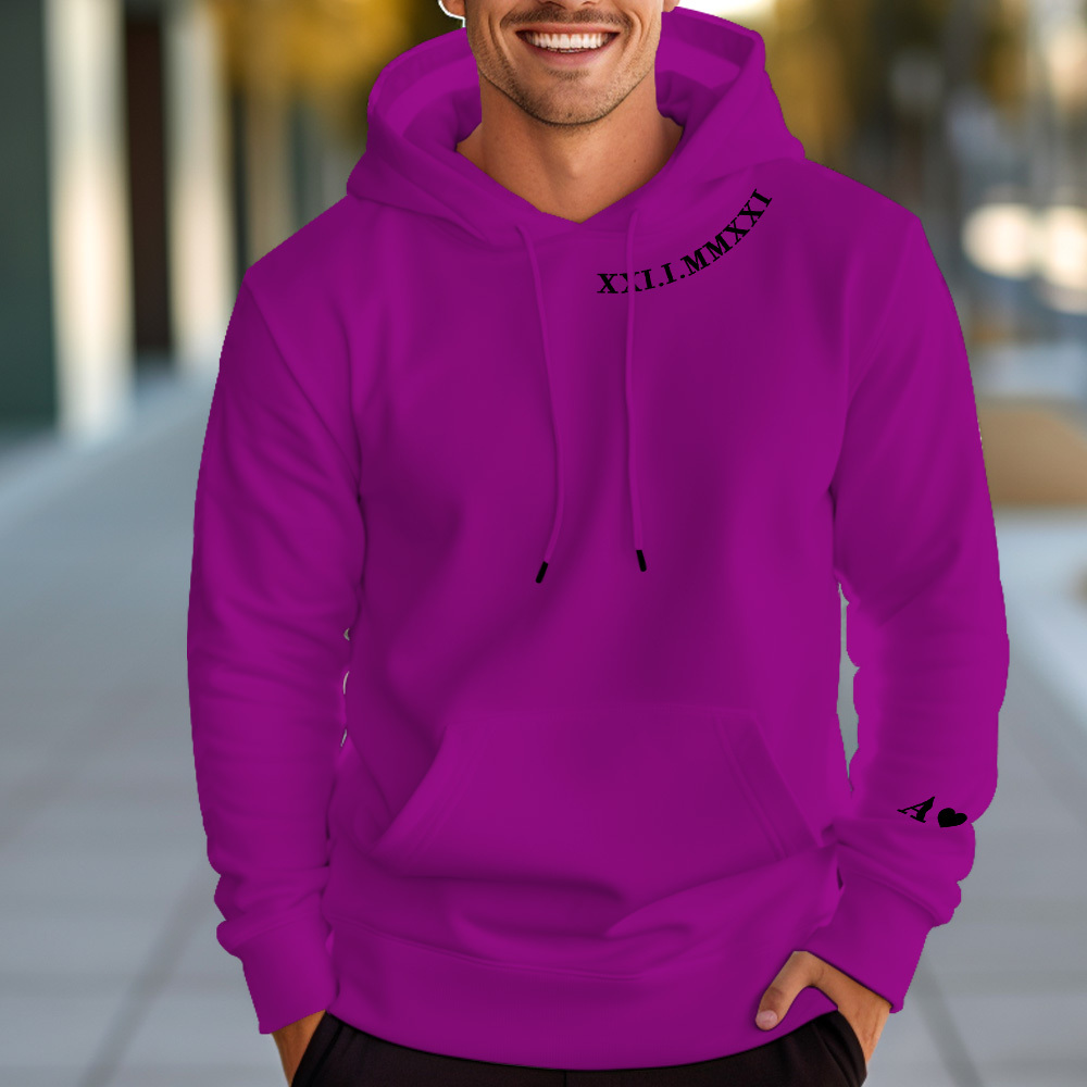 Personalisierter Kapuzenpullover Mit Gestickten Römischen Ziffern, Daten Und Initialen, Einzigartiges Jubiläumsgeschenk