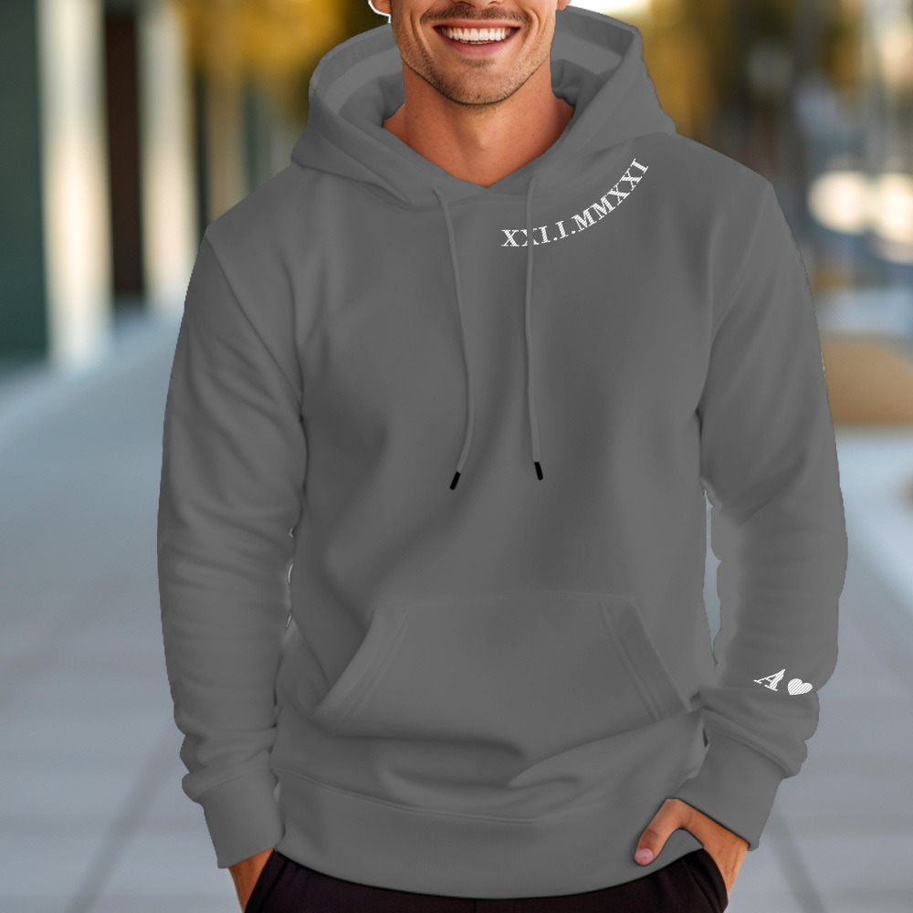 Personalisierter Kapuzenpullover Mit Gestickten Römischen Ziffern, Daten Und Initialen, Einzigartiges Jubiläumsgeschenk