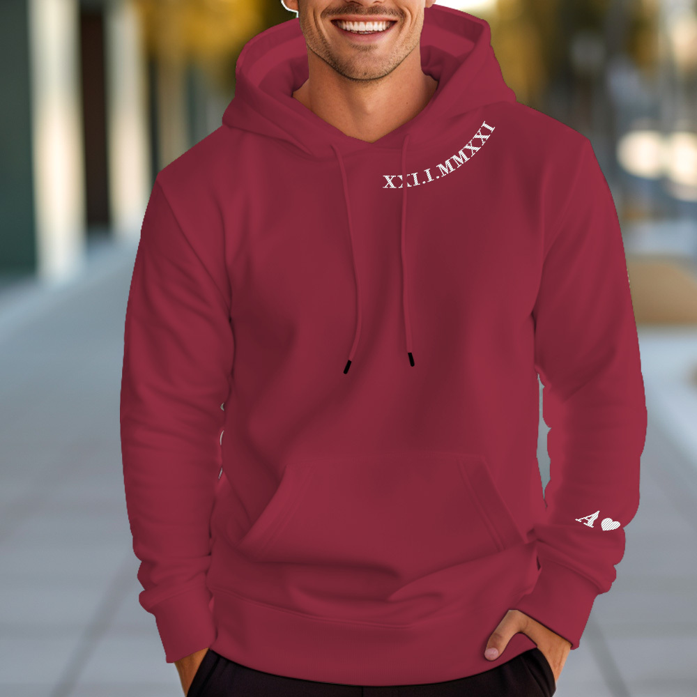 Personalisierter Kapuzenpullover Mit Gestickten Römischen Ziffern, Daten Und Initialen, Einzigartiges Jubiläumsgeschenk