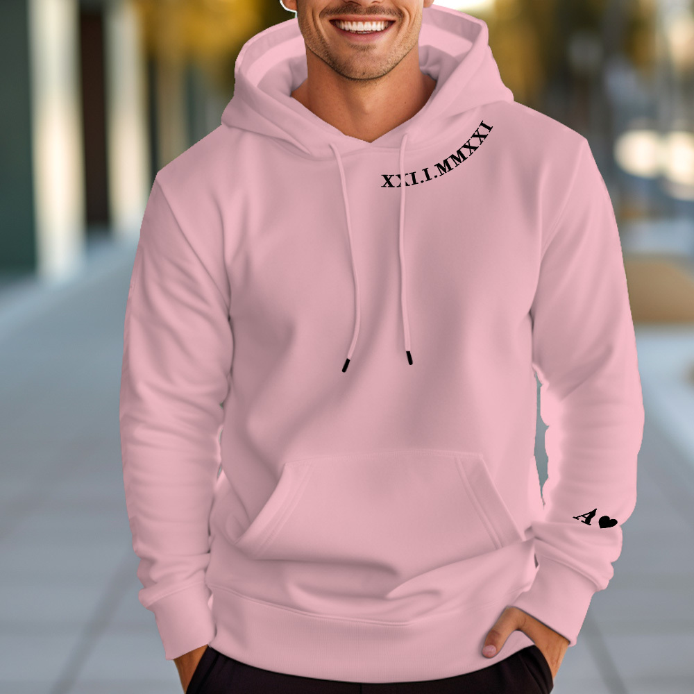 Personalisierter Kapuzenpullover Mit Gestickten Römischen Ziffern, Daten Und Initialen, Einzigartiges Jubiläumsgeschenk
