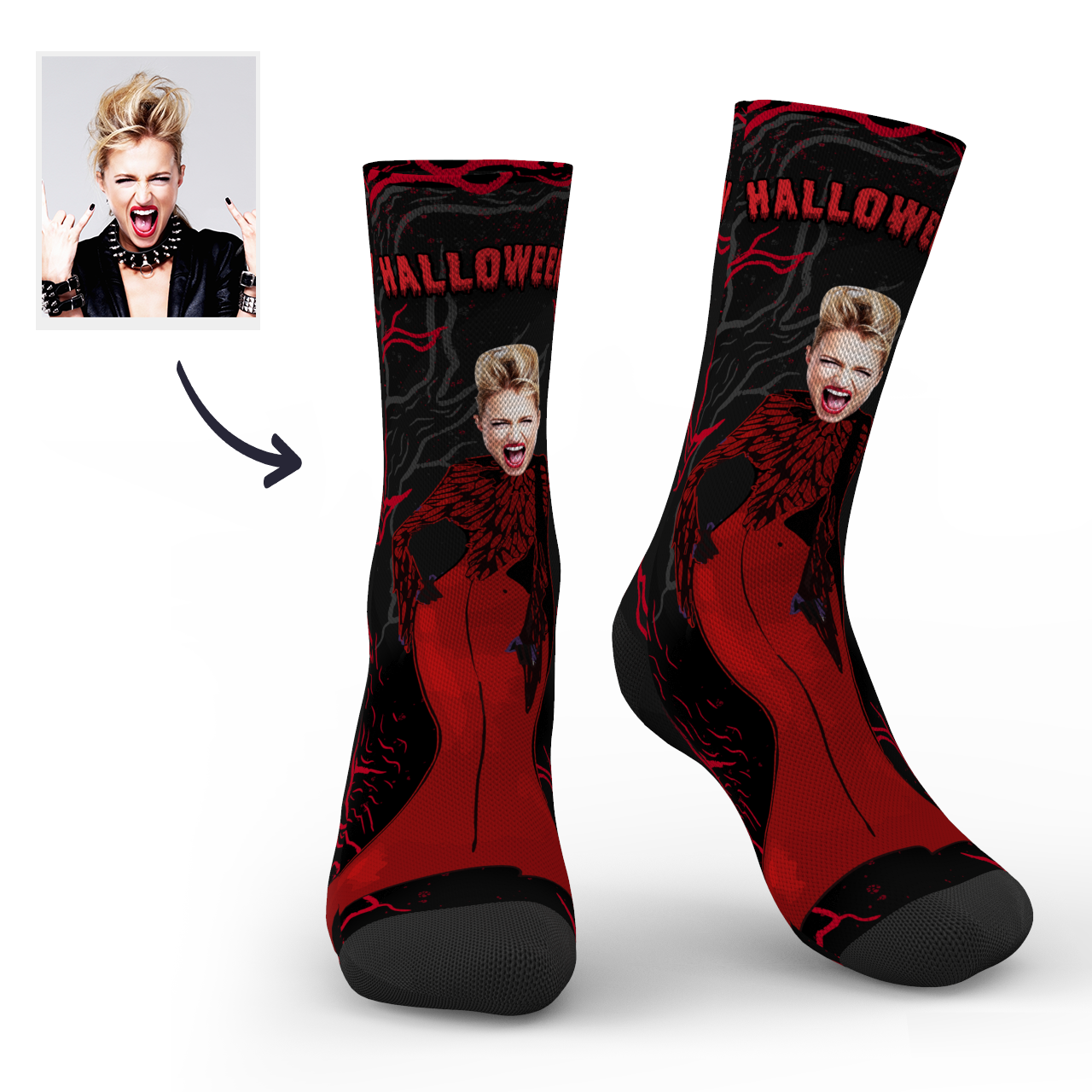 Halloween Custom Damen Rotes Kleid Monstersocken - DePhotoBoxer