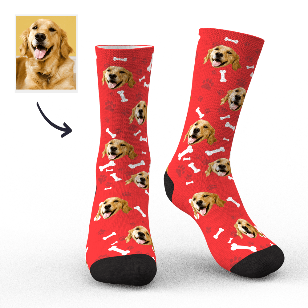 Benutzerdefinierte Hundesocken Mit Gesicht Und Ihrem Text, 3d-vorschau - DePhotoBoxer