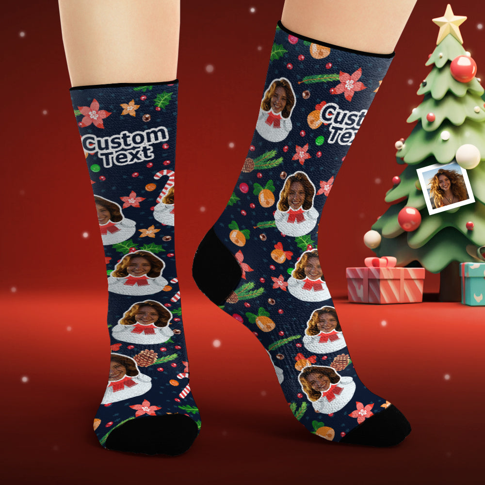 Benutzerdefinierte Gesichtssocken, Personalisierte Fotosocken, Lustiger Schneemann, Frohe Weihnachten - DePhotoBoxer