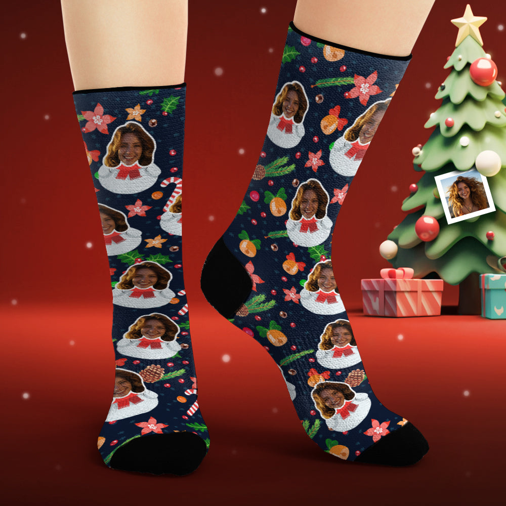 Benutzerdefinierte Gesichtssocken, Personalisierte Fotosocken, Lustiger Schneemann, Frohe Weihnachten - DePhotoBoxer