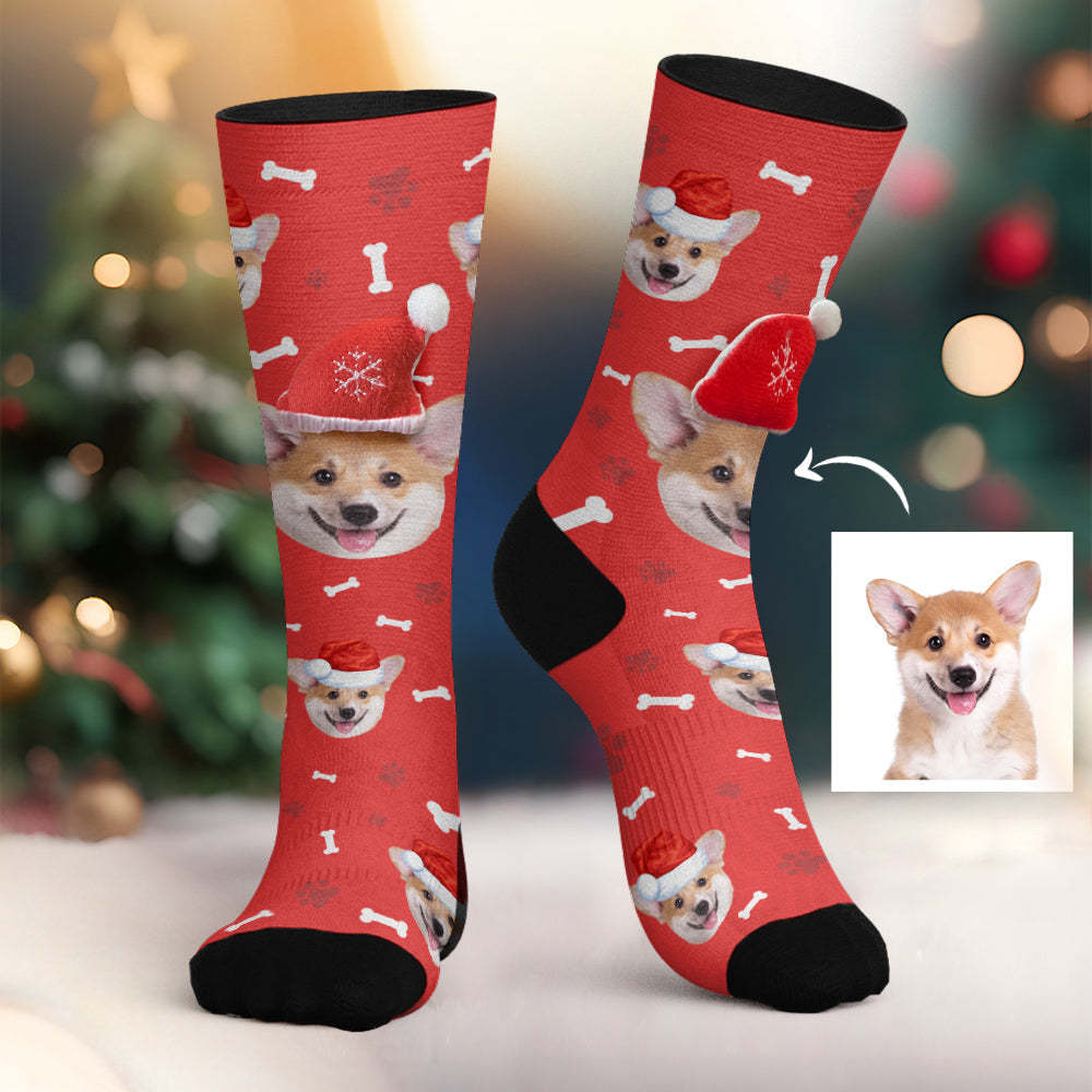 Benutzerdefinierte Hundegesichtssocken, Personalisierte 3d-nikolausmützensocken, Frohe Weihnachten - DePhotoBoxer